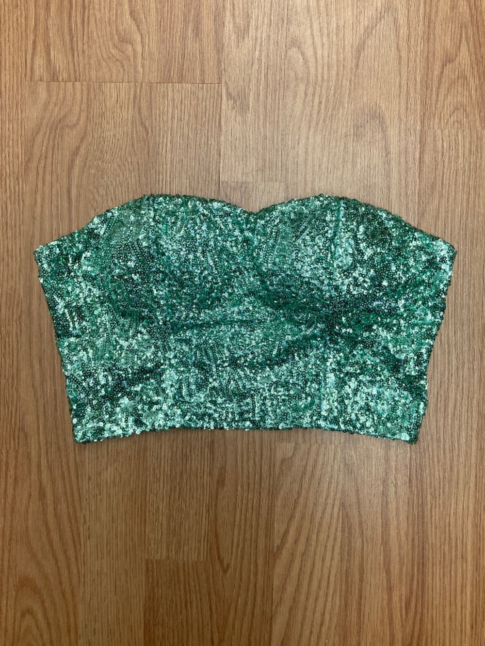 Charlotte Russe Mint Sequin Strapless Corset Crop Top M